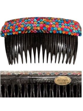 Rare Vintage RICHARD KERR Pave Multi-Color Crystal 80s Hair Comb